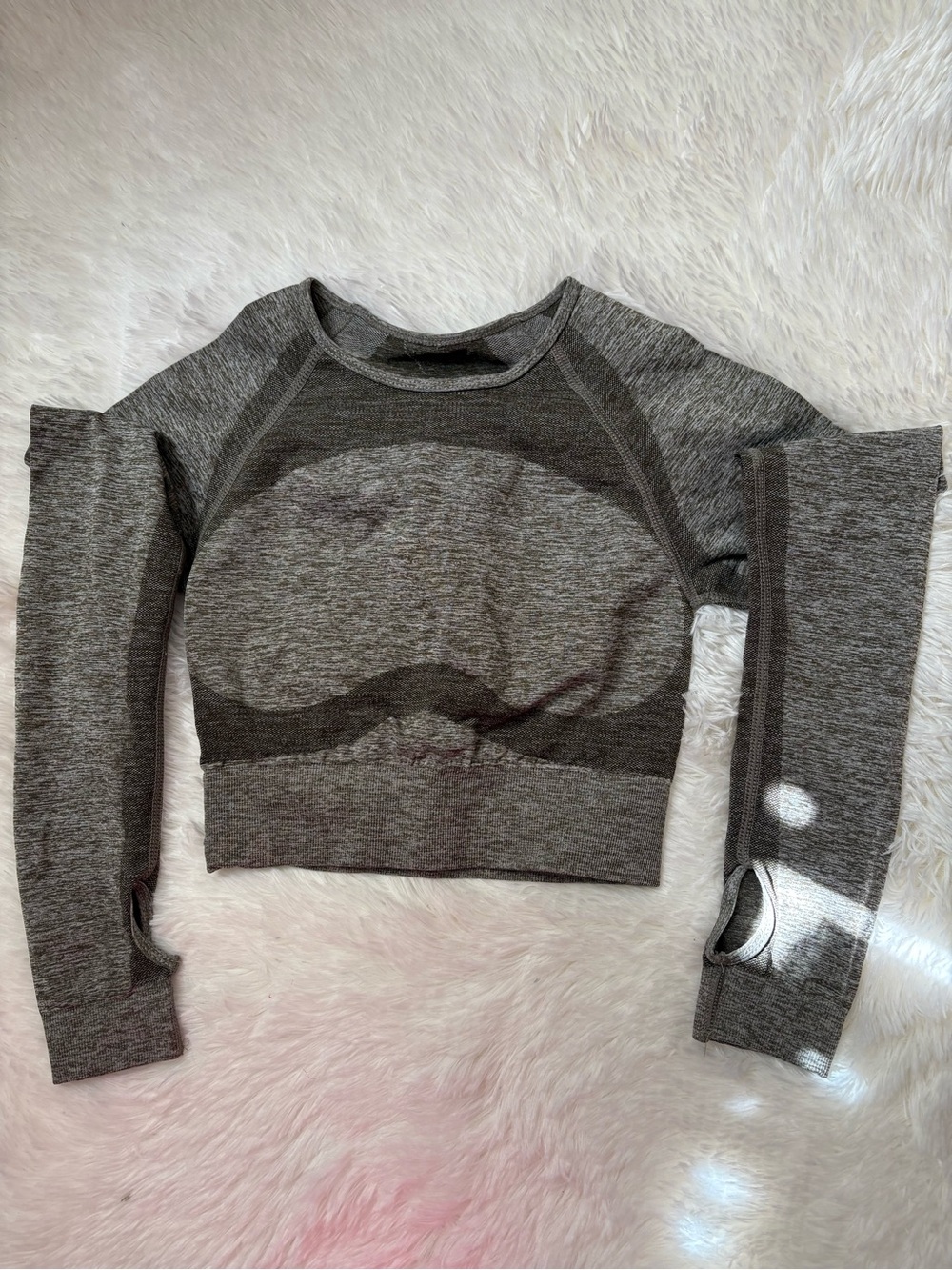 & Other Stories Heathered Gray Seamless Long Sleeve Crop Top